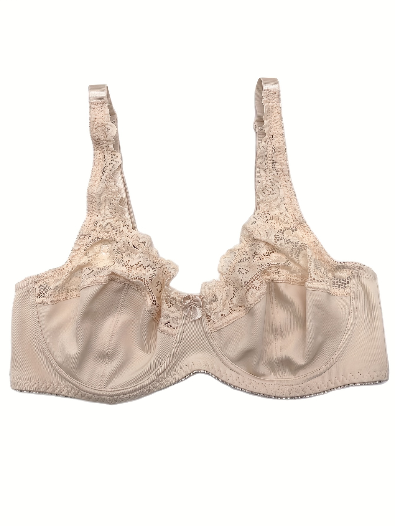 Womens Full Coverage Floral Lace Underwired Bra Plus Size Non Padded  Comfort Bra 48C Beige 