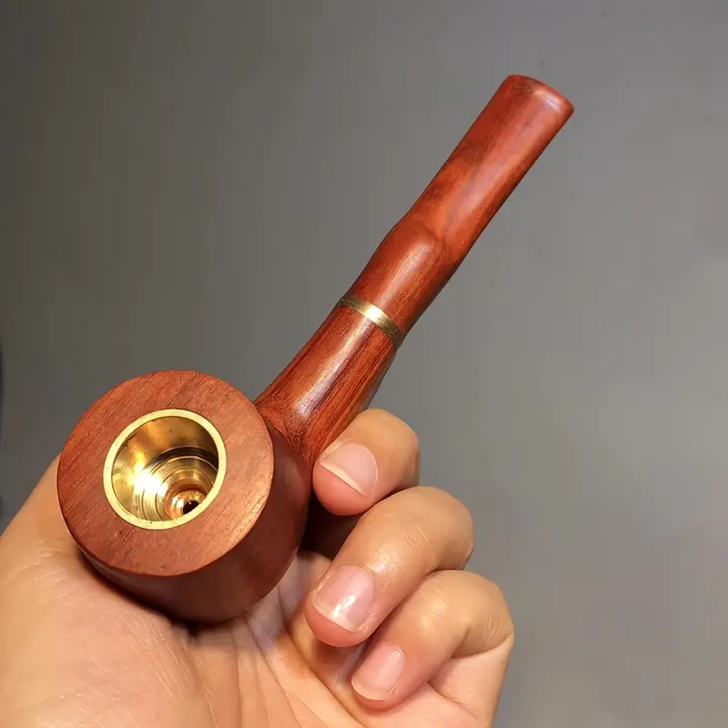 1pc small leaf sandalwood straight rod tobacco pipe boys and girls domineering tobacco pipe traditional tobacco pot pipe cigarette high end filter clean lung permanent pull rod new style tobacco pot details 0