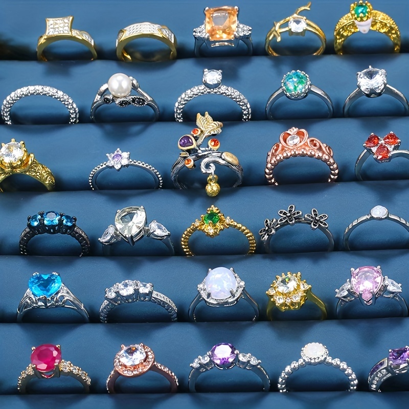 30pc Zircon Faux Pearl Geometric Ring Set, Assorted Styles
