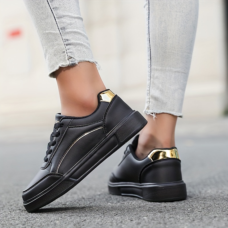 Zapatillas de deporte negras con cordones para mujer, zapatillas deportivas  de skate de tela para exteriores, Mode de Mujer