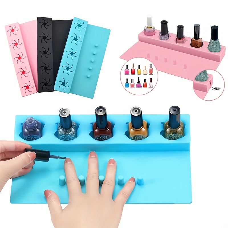 

Nail Polish Holder Silicone Fingernail Painting Tools 2 In 1 Nails Art Accessories Organizer Case Set Hand Rest Mat With Anti-spill Bottle Stand And Finger Separators For Pedicure Manicure