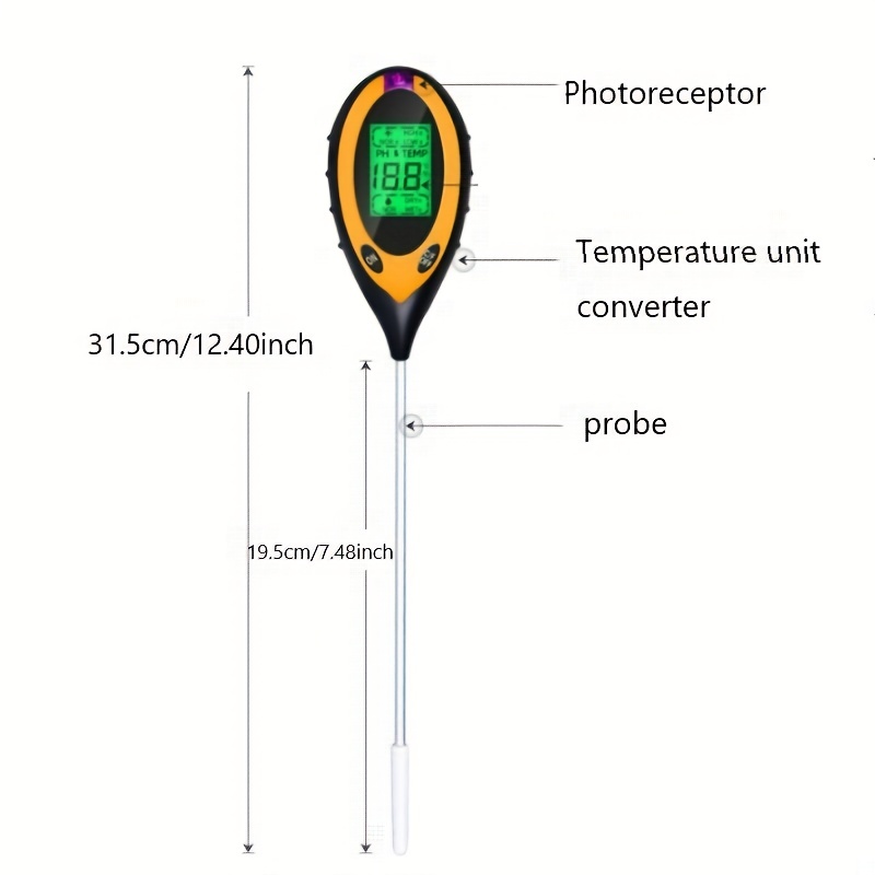 4 in 1 Soil Moisture Meter, PH Meter/Sunlight Intensity/Ambient Humidity  Backlit LCD Display Soil Tester