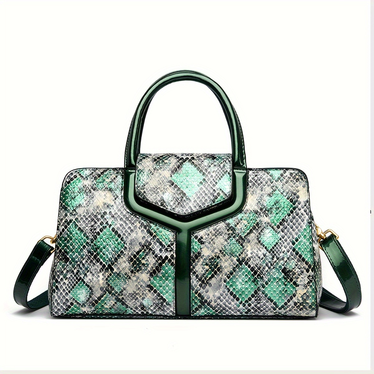 Luxury Snakeskin Top Handle Satchel, Fashion Crossbody Bag