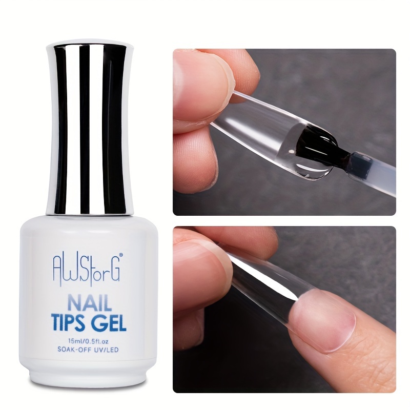 

Awstorg 15ml Nail Tips Gel For False Nail Tips Fast Extension 3 In 1 Function Nails Art Transparent Gel Polish Soak Off Uv/led Gel