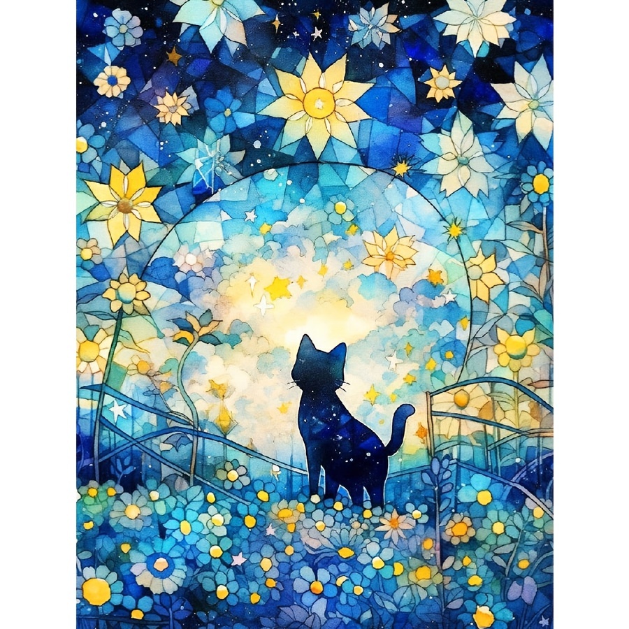 Van Gogh Starry Night/cat Pattern Diamond Painting Kit 5d - Temu