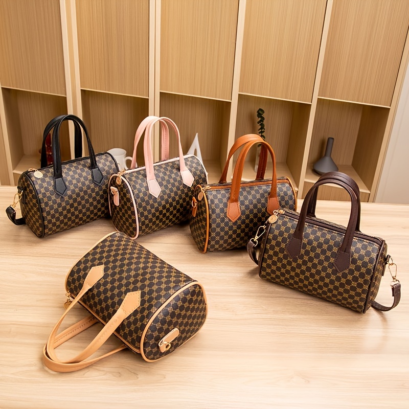 Trendy Geometric Pattern Mini Handbag, Pu Leather Boston Bag