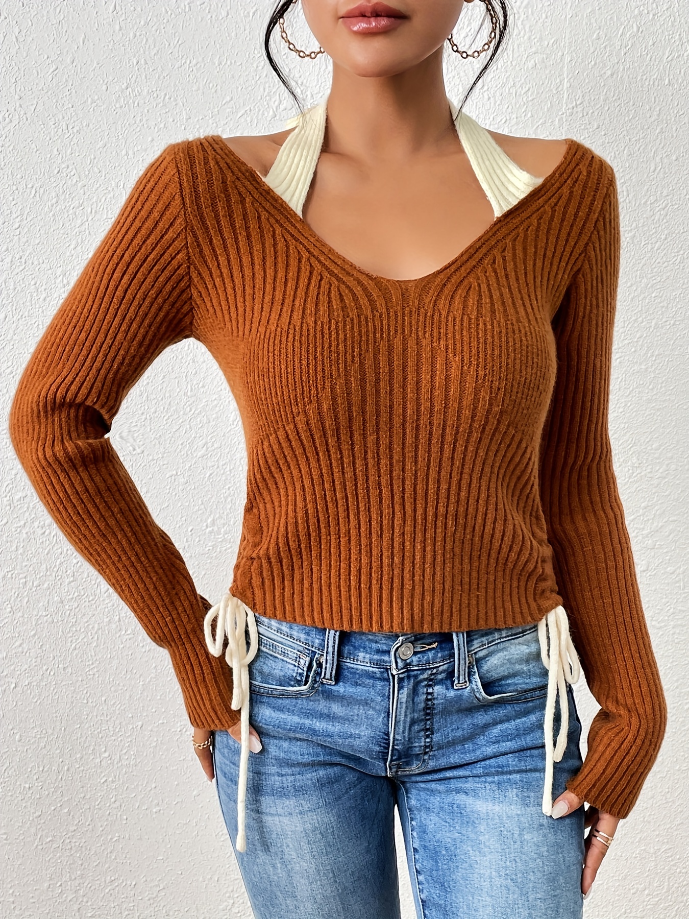 Mujer Invierno V Cuello Suéter de Punto Jersey Manga Larga