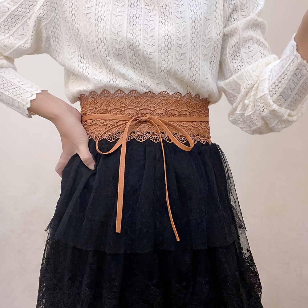 Brown Lace Wide Belt Vintage Bowknot Dress Coat Waistband - Temu