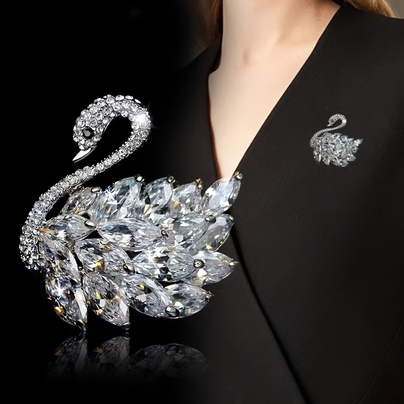 Vintage Crystal Swan Brooches Donne Eleganti Animal Pins - Temu Italy