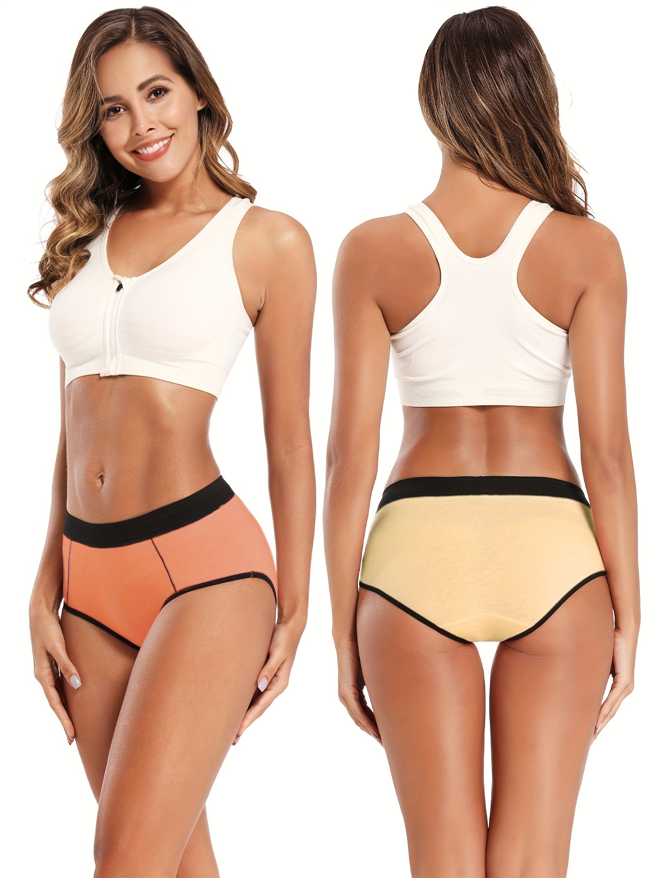 5pcs Women's Elegant Panties Set, Plus Size Contrast Binding * Waist Full  Coverage Soft Briefs