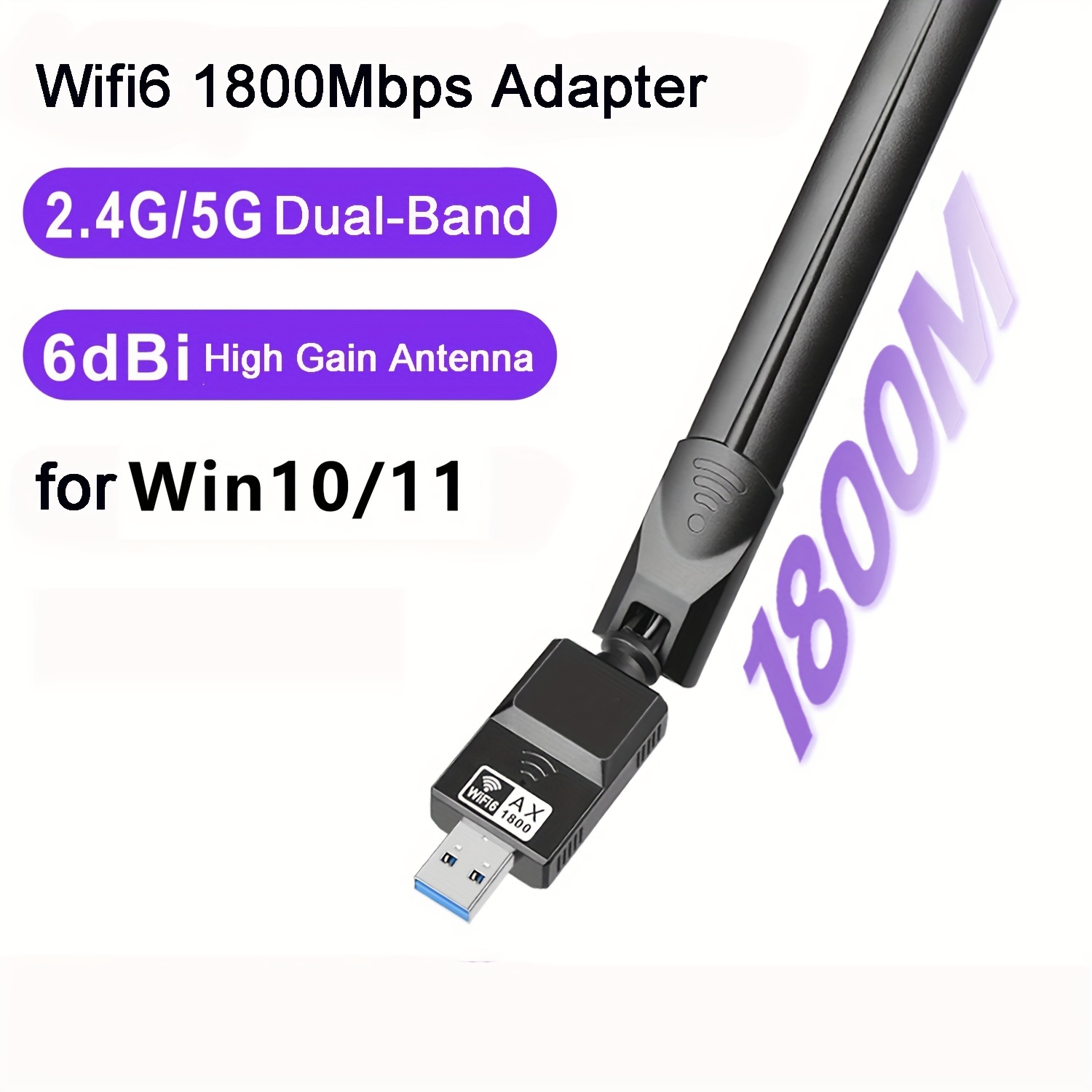 WiFi 6 (802.11ax) 2 x 2 dual-band 2.4 GHz and 5 GHz USB adapter