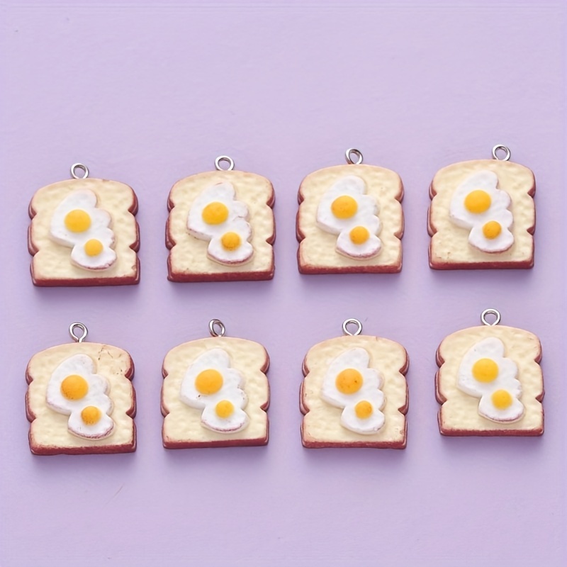 

8pcs Breakfast Themed Heart-shaped Egg Toast Charms Simulation Food Resin Pendants Diy Can Be Made Into Necklaces, Earrings, Pendants, Keychains, Etc
