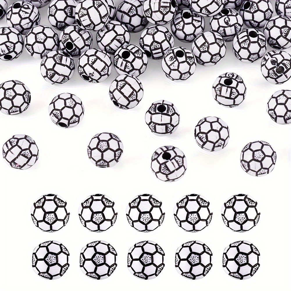 

100pcs Football Shape Sports Themed Acrylic Perforated Decorative Beads For Jewelry Making Beading Sportsmanship Casual Style Unique Design Bead Accessories