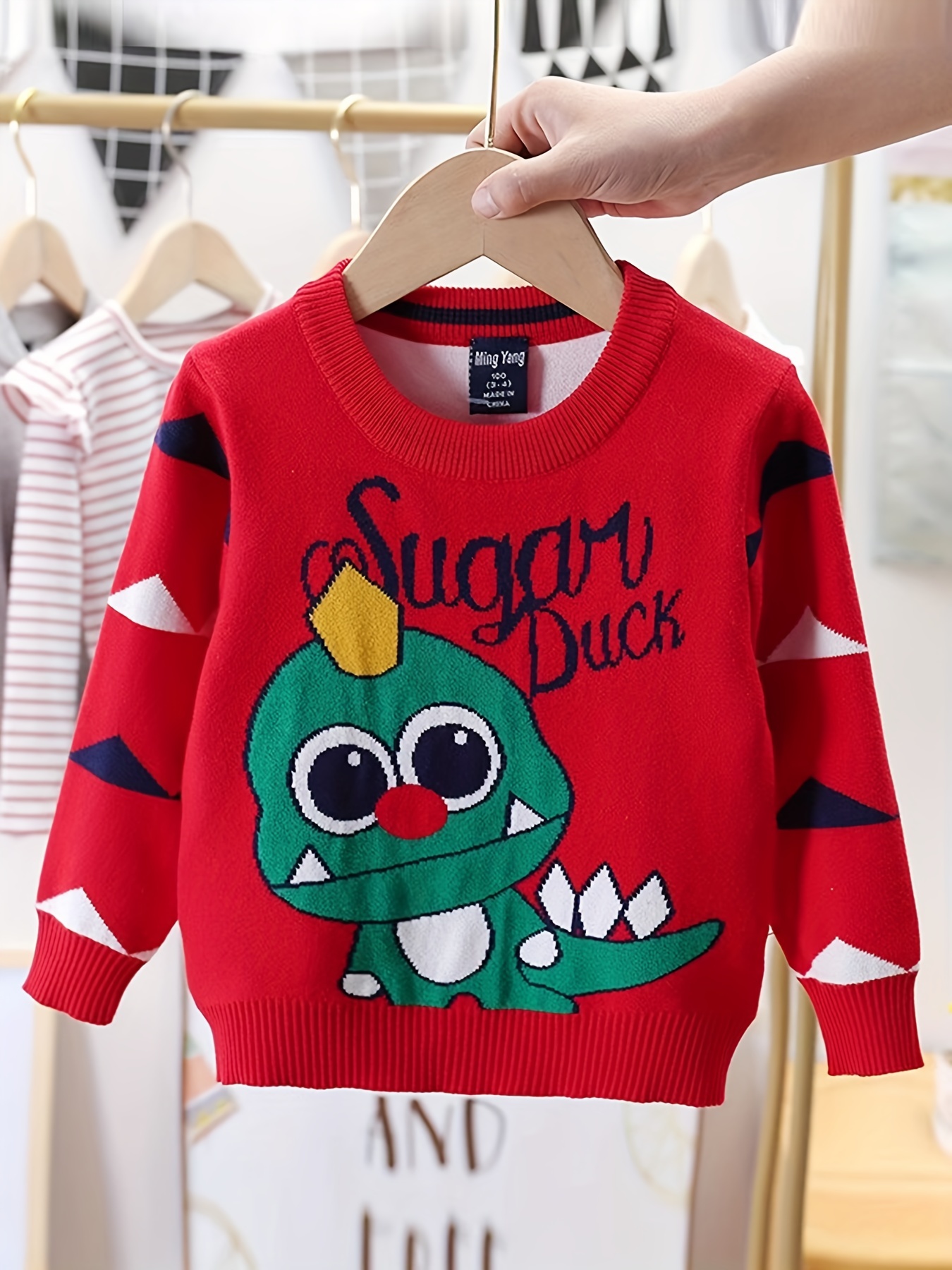 Girls Pullover Cartoon Dinosaur Jacquard Knitted Daily - Temu