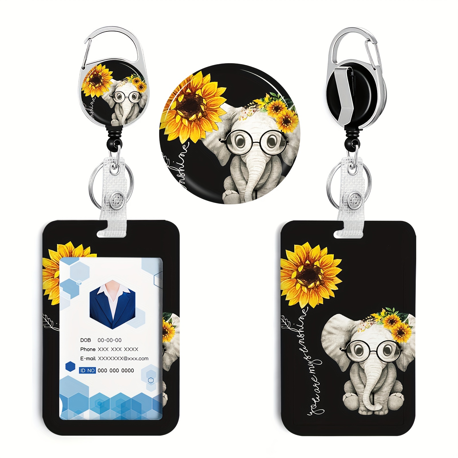 Shiny Rhinestone Sunflower Telescopic Id Badge Holder - Temu