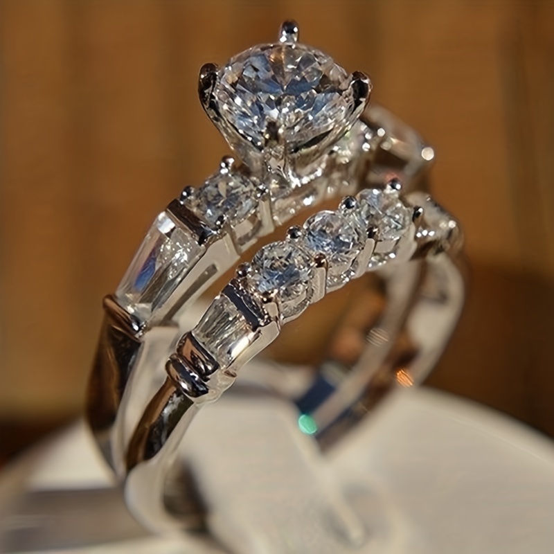 Bridal Wedding Rings 18k Plated 6 Prong Setting Zircon Rings