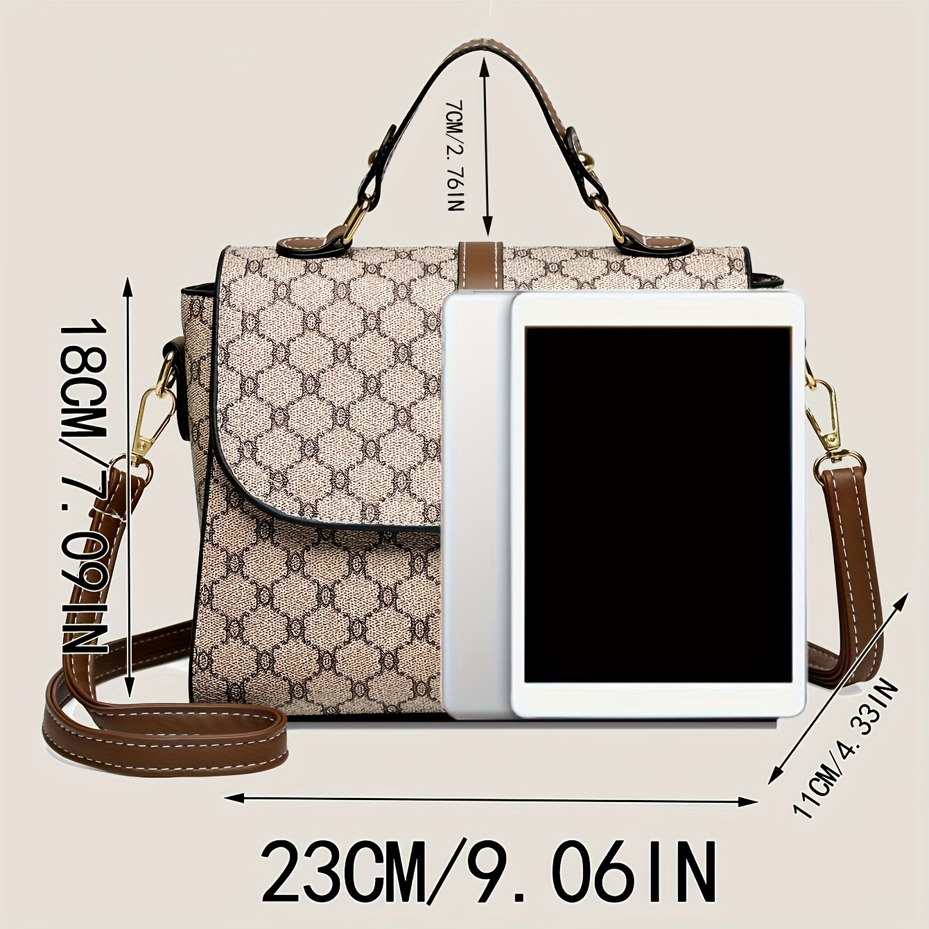 Small Square Bag Geometric Pattern Turn Lock Zip Front