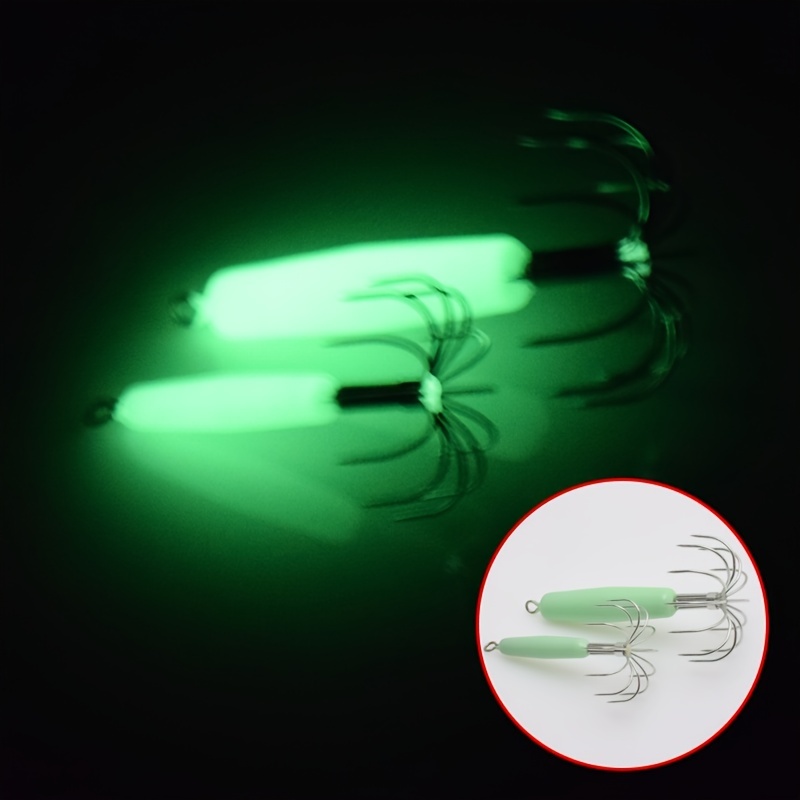 4pcs Luminous Squid Hook - Glow in the Dark Cuttlefish Octopus Fish Hook  with Tube Bait for Sea Fishing