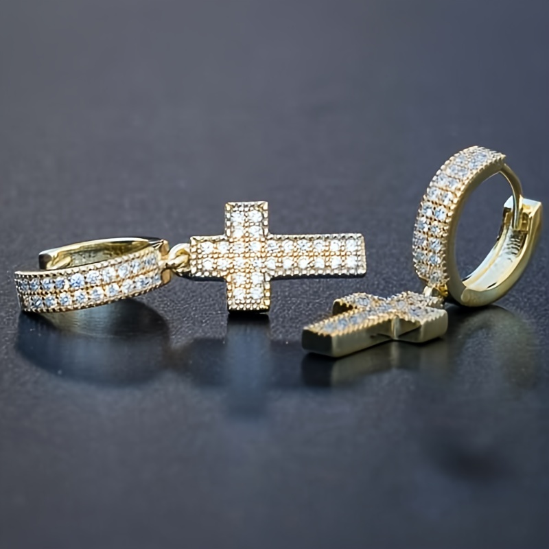 Punk Style Cross Rhinestone Dangle Earrings for Men