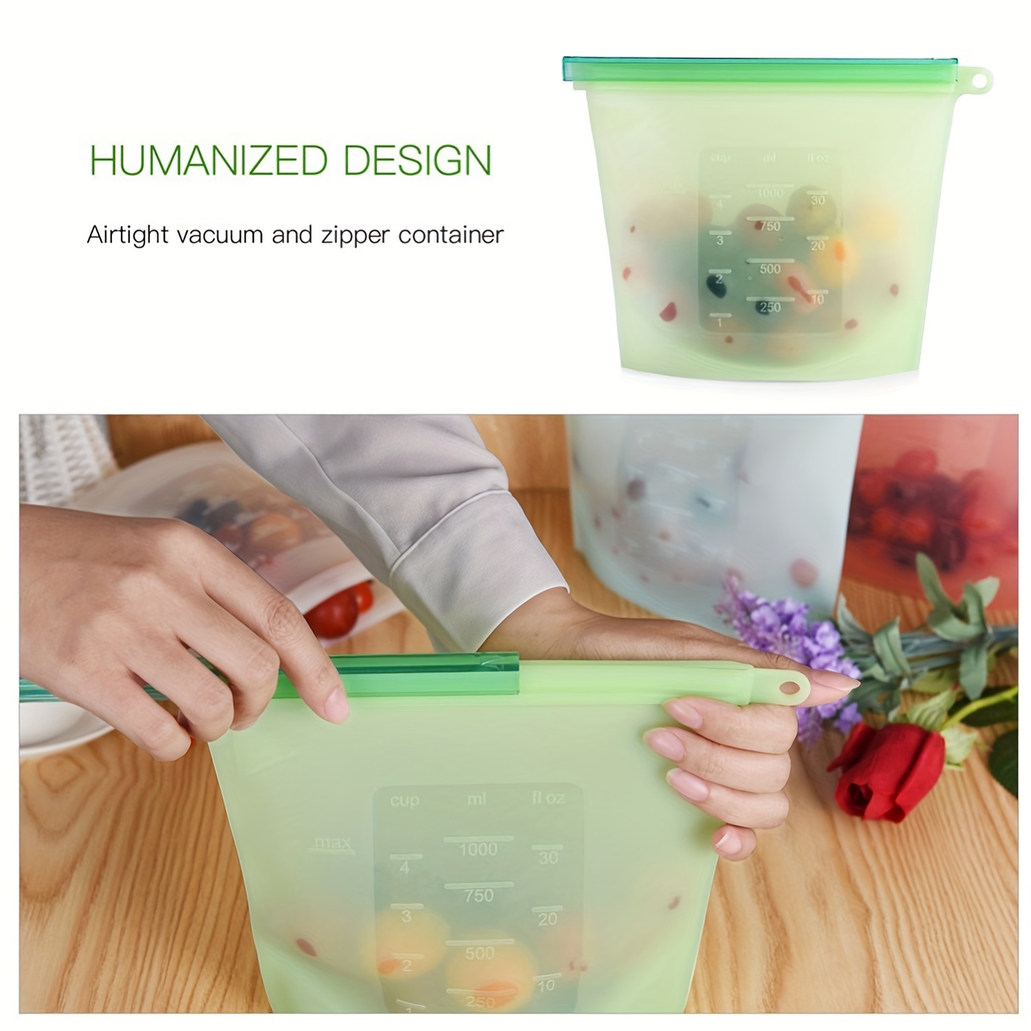 Kitchen Fruit And Vegetable Fresh-keeping Bags, Silicone Airtight
