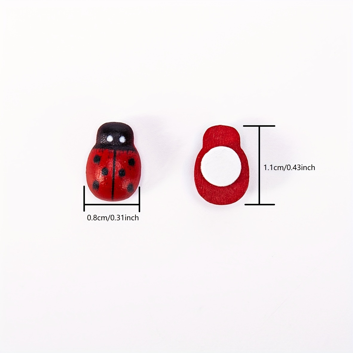 100pcs wood mini 8x11mm red ladybug ladybirds self adhesive diy easter crafts home decoration wooden card making toppers embellishments flatback stickers 2