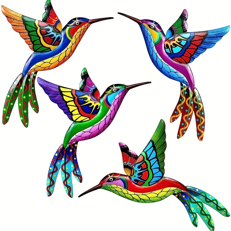 Grand colibri en fer forgé, décoration murale aux couleurs vives