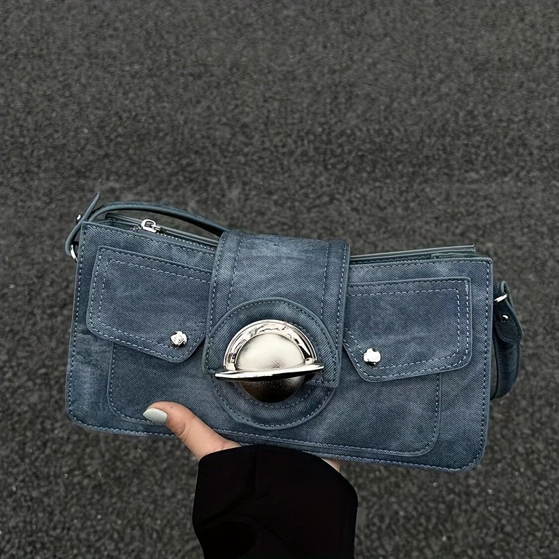 Single Shoulder Bag Underarm Bag Star Handbag Denim Bag Armpit Purse Denim  PU