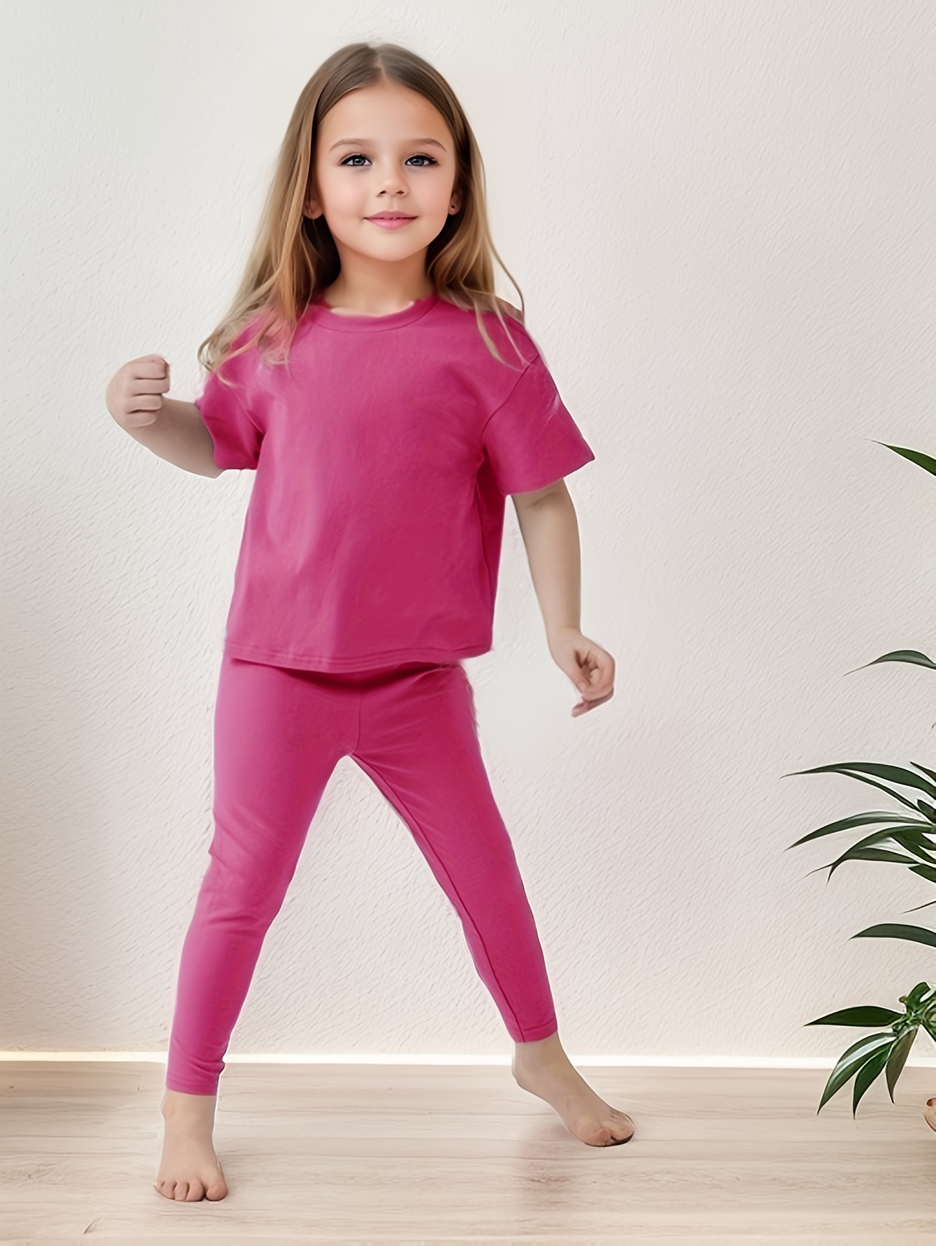 Girl's 2pcs T shirt & Leggings Set Solid Short Sleeve Top Casual Outfits