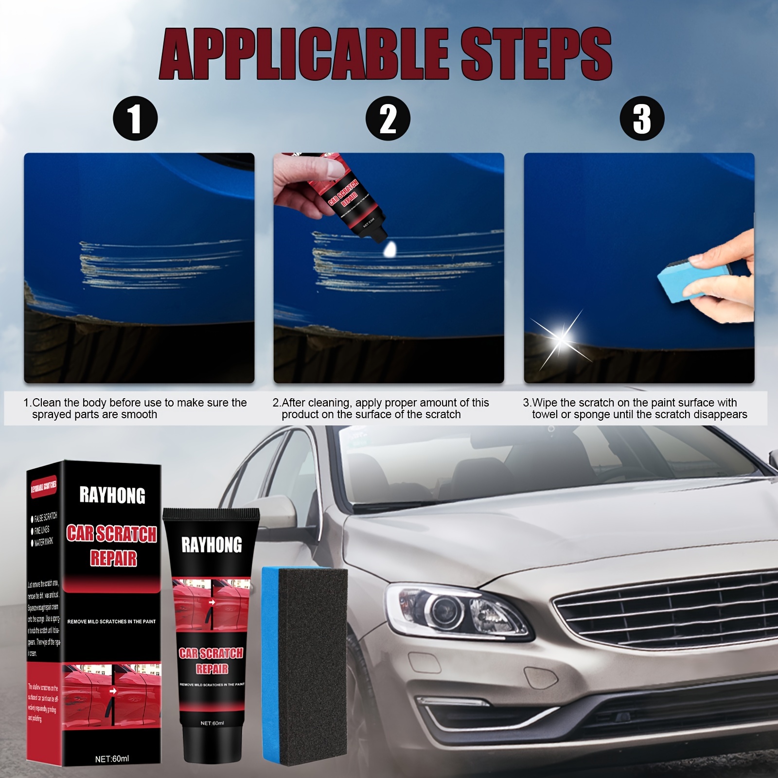 250ml Car Scratch Repair Polishing Wax Set Anti Scratch Car Accessories  Paint Care Tool Scratch Remover For Car Care
