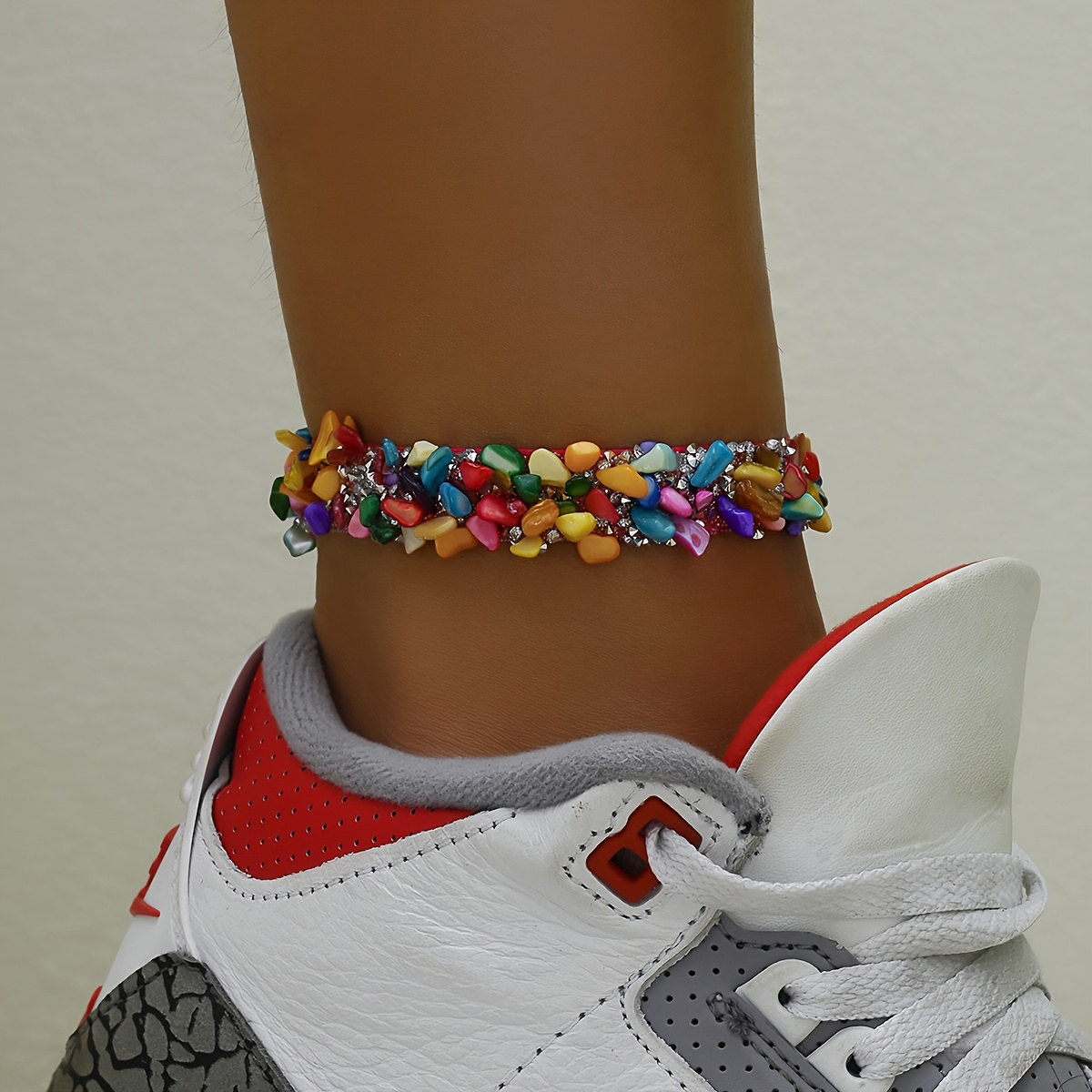 

1 Pc Delicate Shiny Anklet Embellished With Colorful Rhinestones Bohemian Ethic Style Suitable For Women Beach Party