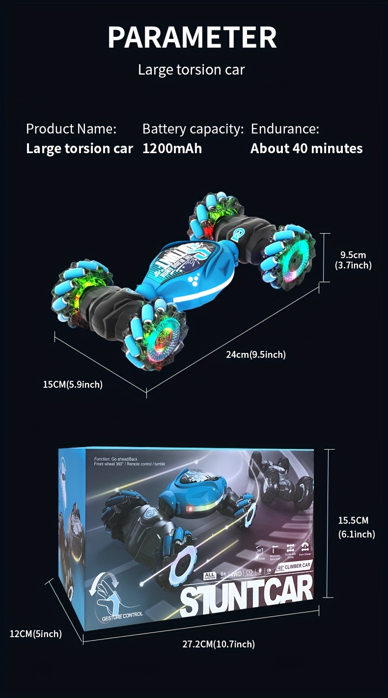 سيارة لعبة بمستشعر إيماءات 4wd دوران مزدوج على الطرق الوعرة، سيارة قابلة للطي 360 درجة مع ضوء وموسيقى، سيارة لعبة عيد الميلاد يتم التحكم فيها يدويًا، سيارة RC لعيد الميلاد والهالوين، هدية عيد الشكر، تفاصيل 8