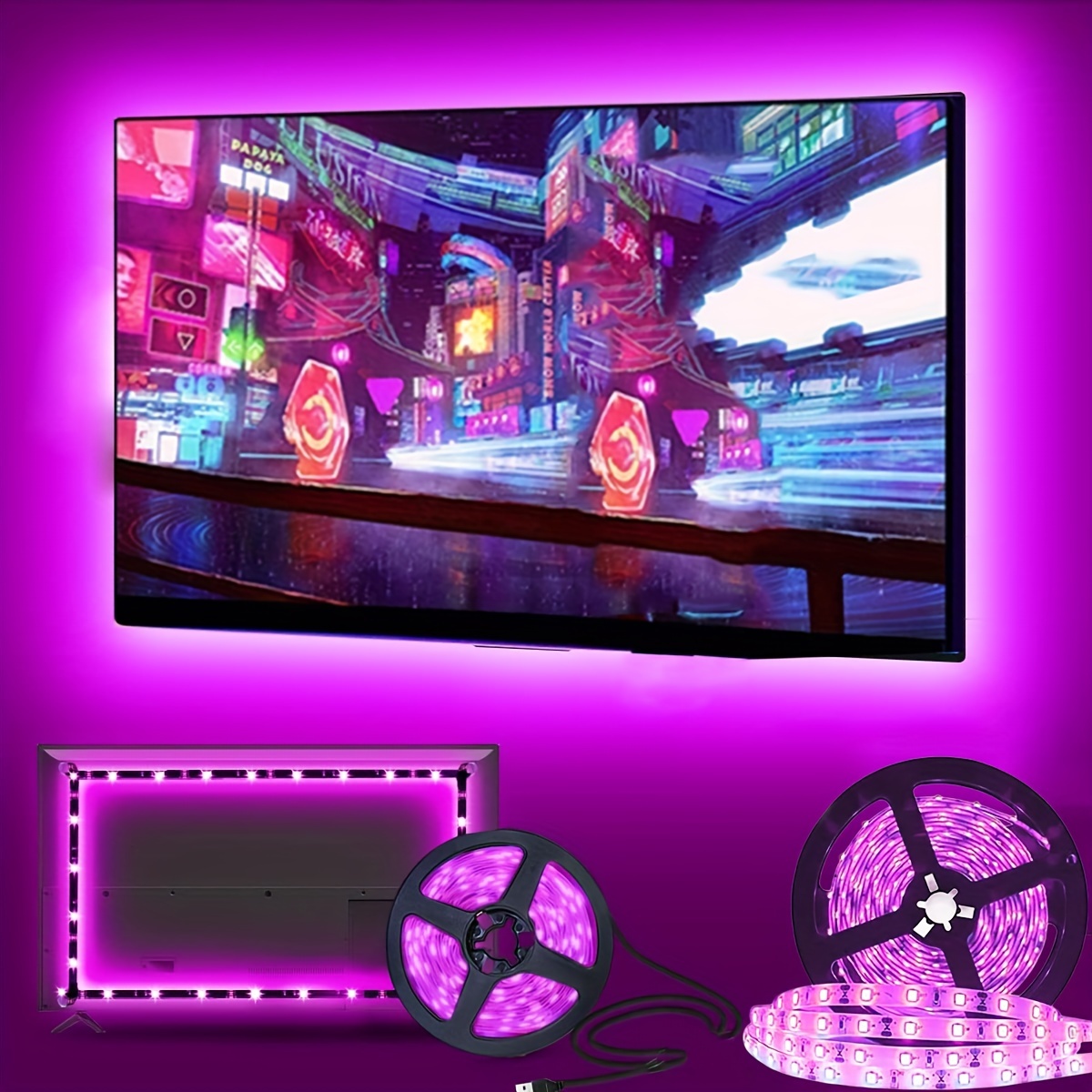 1pc Strisce Led Tv Rosa viola 2835 Retroilluminazione Usb Tv