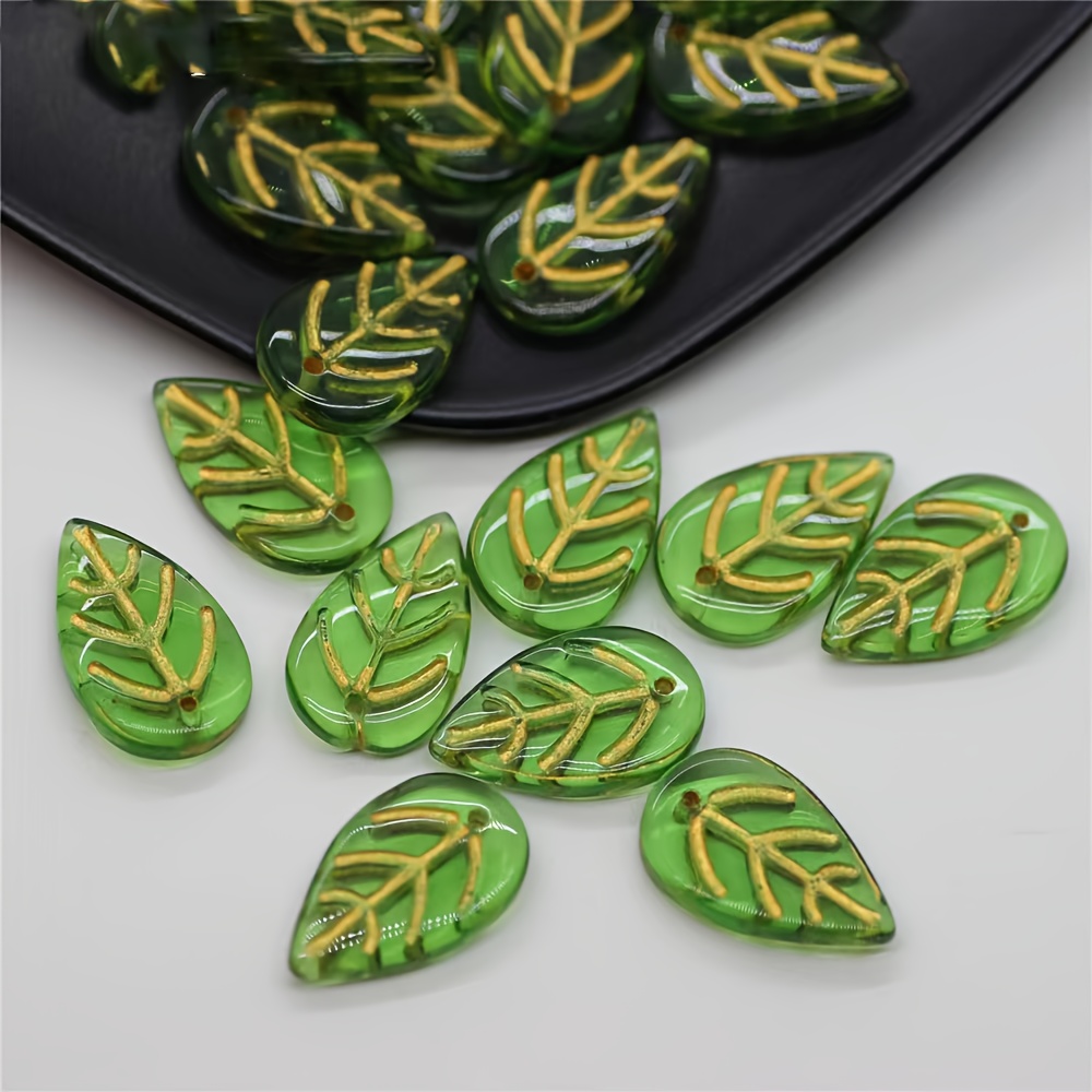 Acrylic Green Leaves Charm Flat Leaf Beads Diy Handmade - Temu