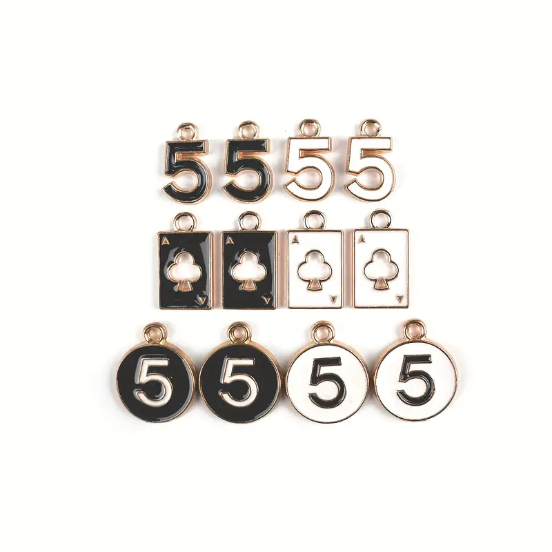 10pcs Digital 5-Character Round Card 5-Character Playing Card DIY Alloy Dropping Oil Enamel Number Charms for Jewelry Accessories Hair Accessories