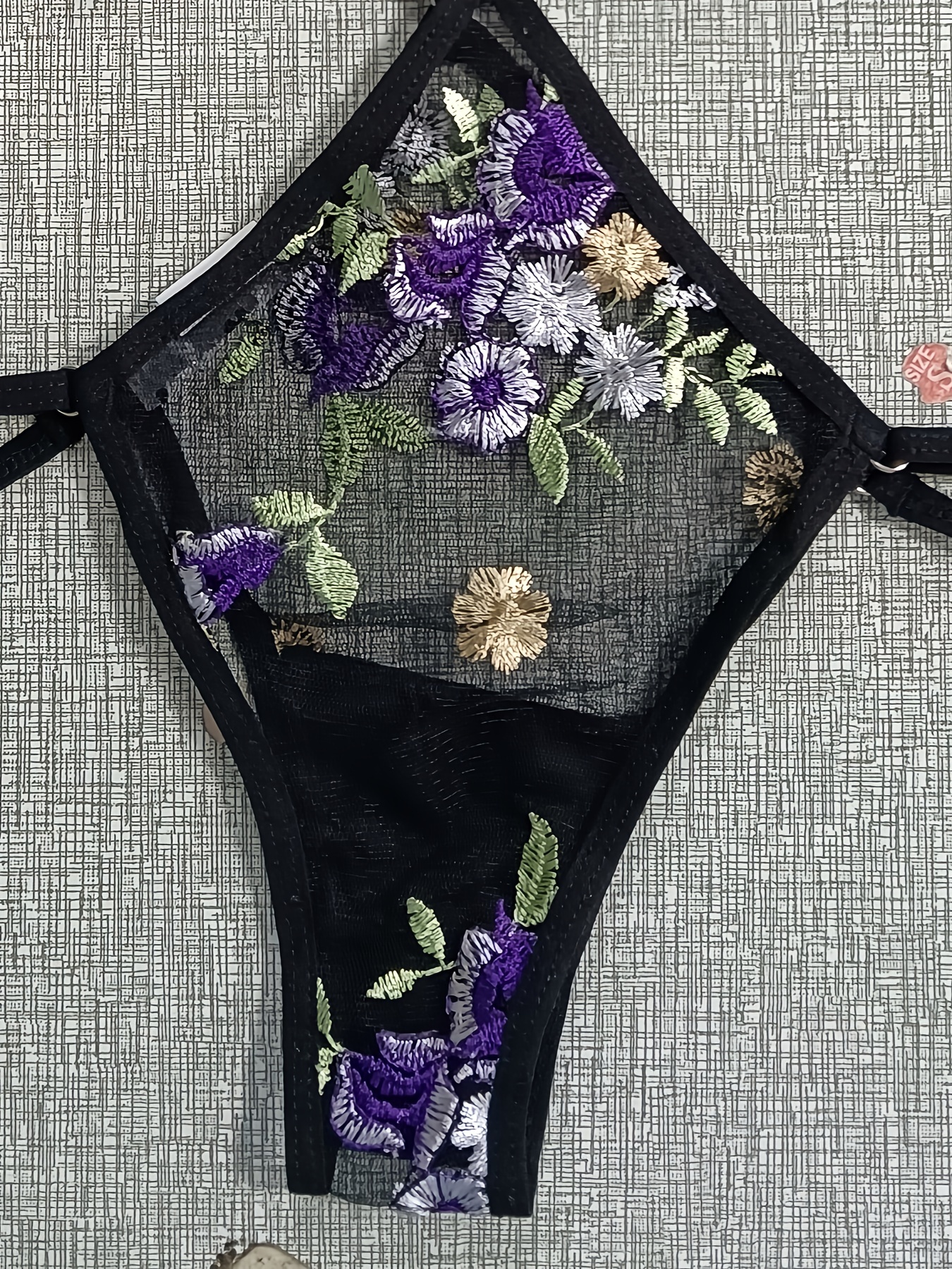 Floral Embroidery Lingerie Set, Cut Out Unlined Bra & Mesh Thong, Women's  Sexy Lingerie & Underwear