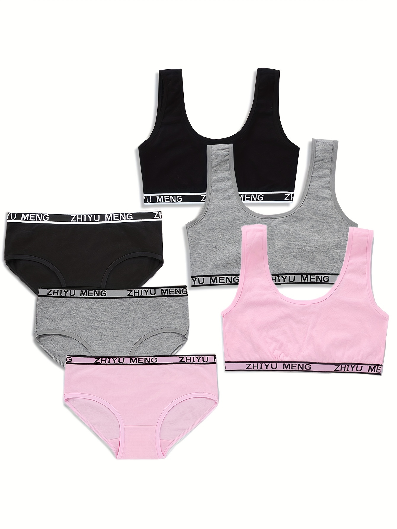 Teen Girls Underwear Set Bra Briefs High Stretch Solid Color - Temu United  Kingdom