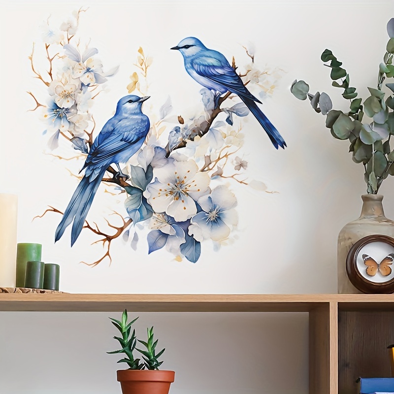 

1pc Creative Pvc Peel And Stick Wall Sticker, Watercolor Flowers Branches And Birds Decal, Self-adhesive Wall Sticker For Bedroom, Entryway, Living Room, Porch, Home Decoration