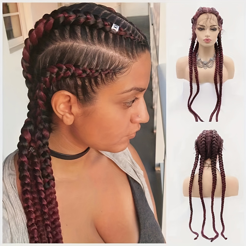 Long Braided Wigs Women Full Lace Cornrow Braids Synthetic - Temu Canada