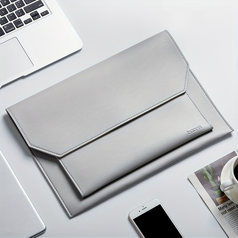 bolso de cuero sintético con múltiples bolsillos delanteros, funda impermeable para portátil, para ipad y macbook air pro m/m2 de 13/14 pulgadas 13 pulgadas gris claro 0