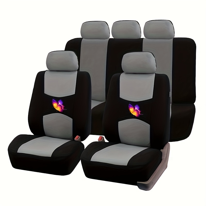 Cheap 7 Seater Track Detail Style Car Seat Covers Set Polyester Fabric  Universal Fits Most Cars Covers Car Seat Protector