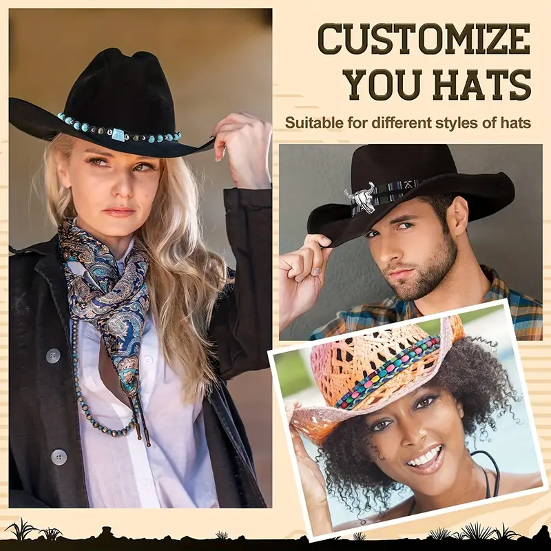 Ethnic Hat Bands, Classic Cowboy Hat Bands Adjustable Cowboy Hat Accessories  For Men Women Panama Hat 12 Styles, Vintage Colors - Temu Germany