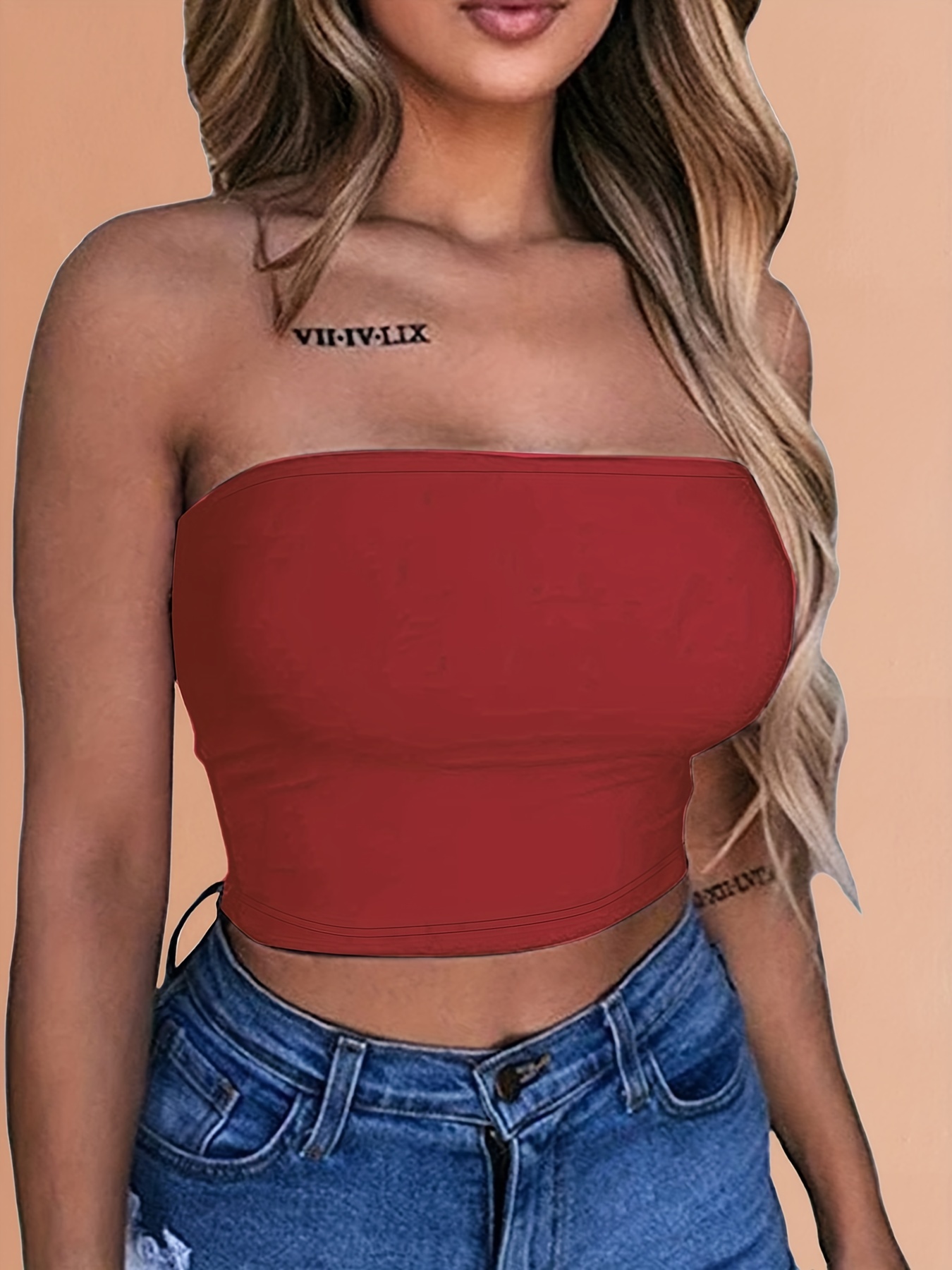Shoulder Solid Tube Top Sexy Cropped Summer Sleeveless Top - Temu