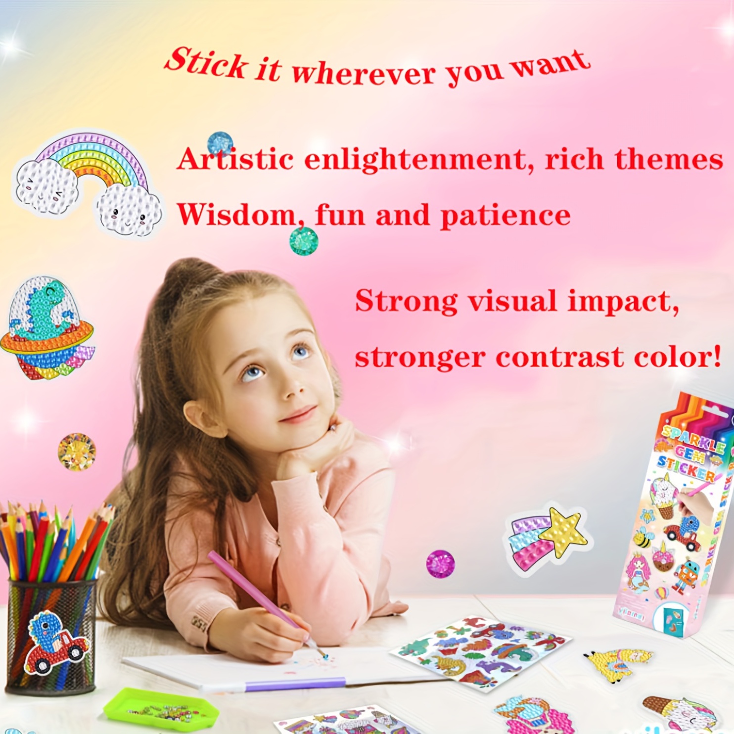 6/9/12Pcs 5D Diamond Painting Stickers Kit for Kids Children