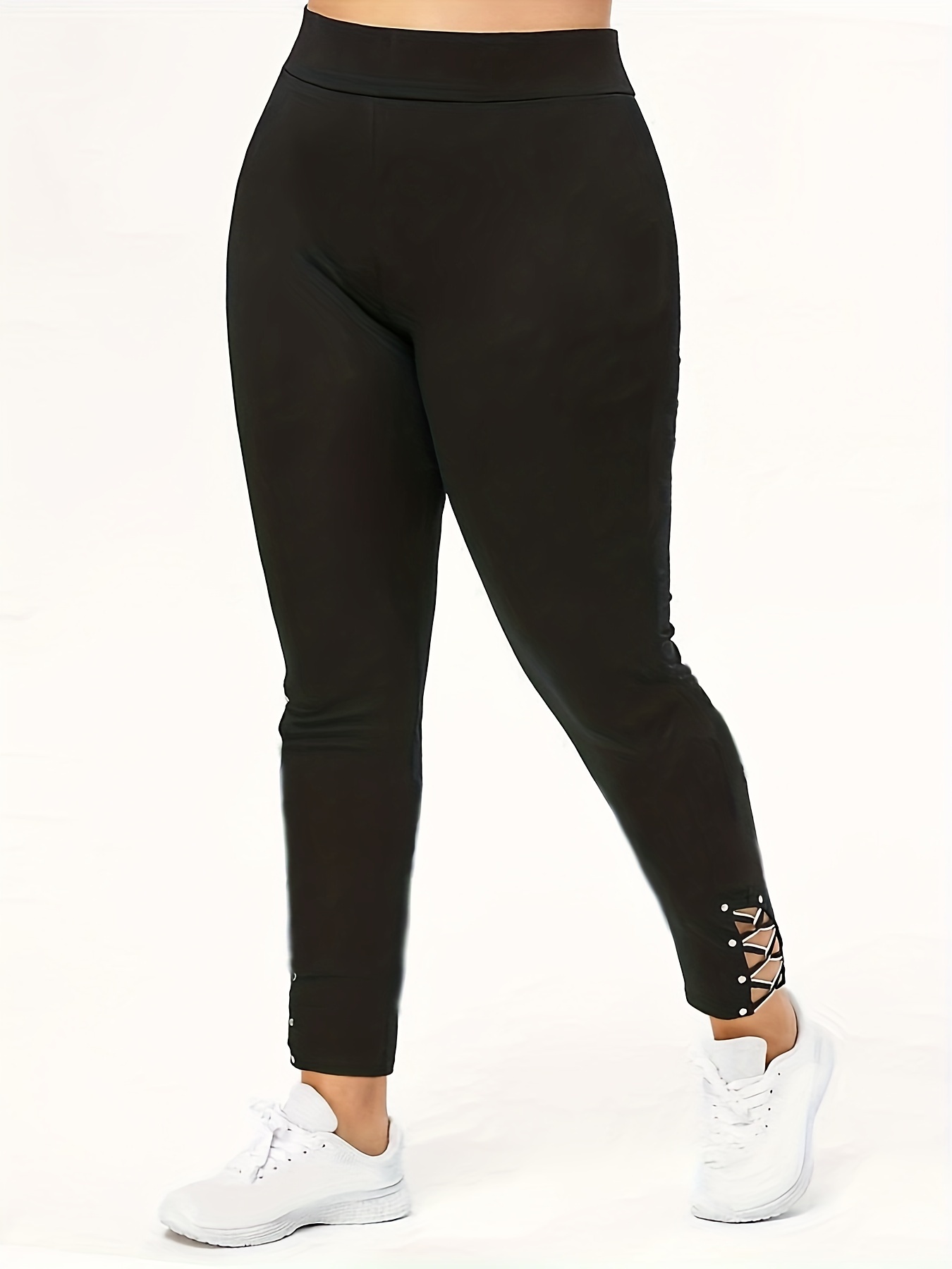 Plus Size Casual Sports Pants Women's Plus Solid Side Criss - Temu