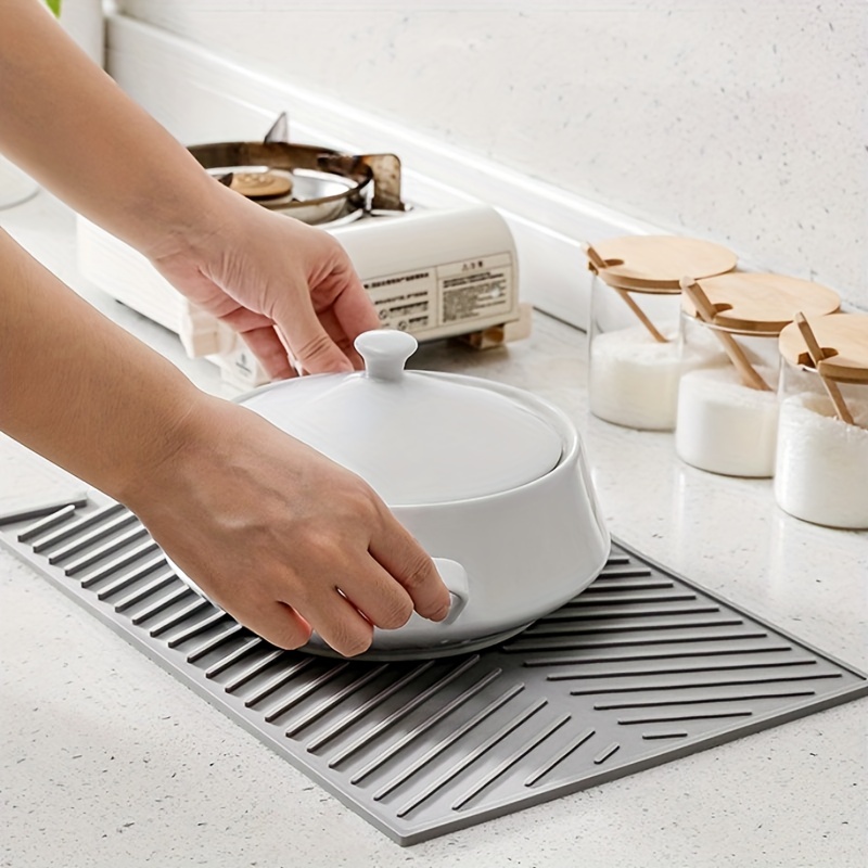Silicone Dish Drying Mat, Silicone Drain Mat With Built-in Drain