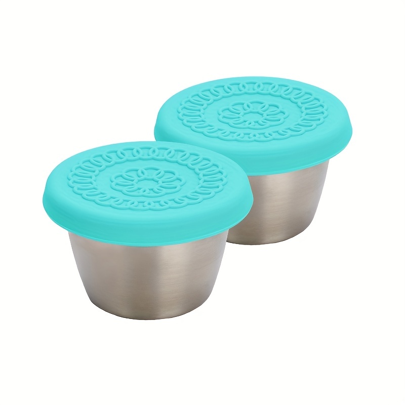 2PCS Stainless Steel Dipping Sauce Cups with Silicone Lid Food Storage  Container