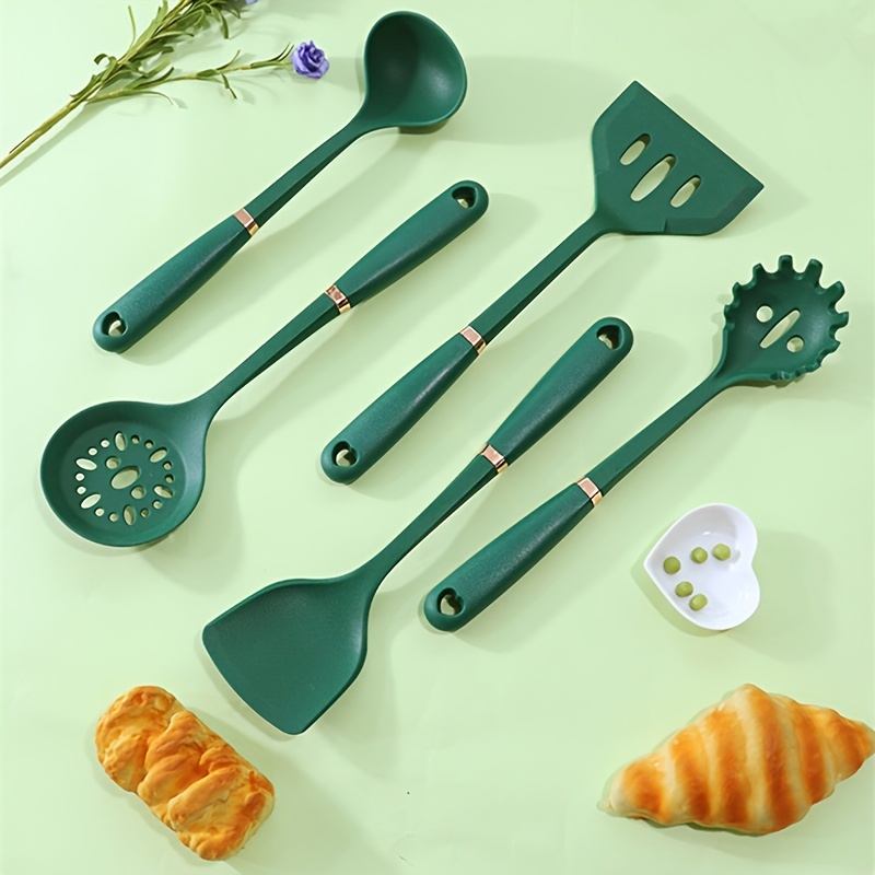 5pc Heat Resistant Green Silicone Kitchen Utensils Set Cooking Tools Kitchenware Soup Spoon Spatula Cookware Accessories Supplies Ruya Company Color