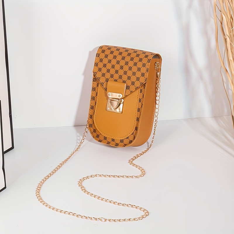 1pc Geometric Pattern Gold Pu Waist Bag Portable Crossbody Bag