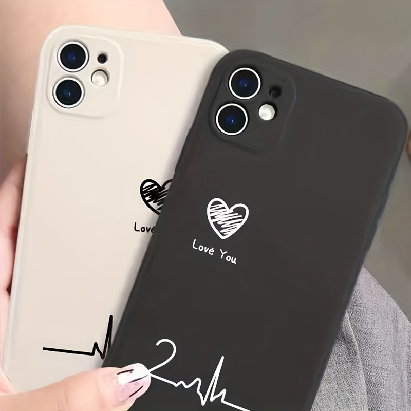 Suitable For Iphone Black And White Straight Edge Love Heartbeat Trend Brand Anti fall Phone Case two Packs