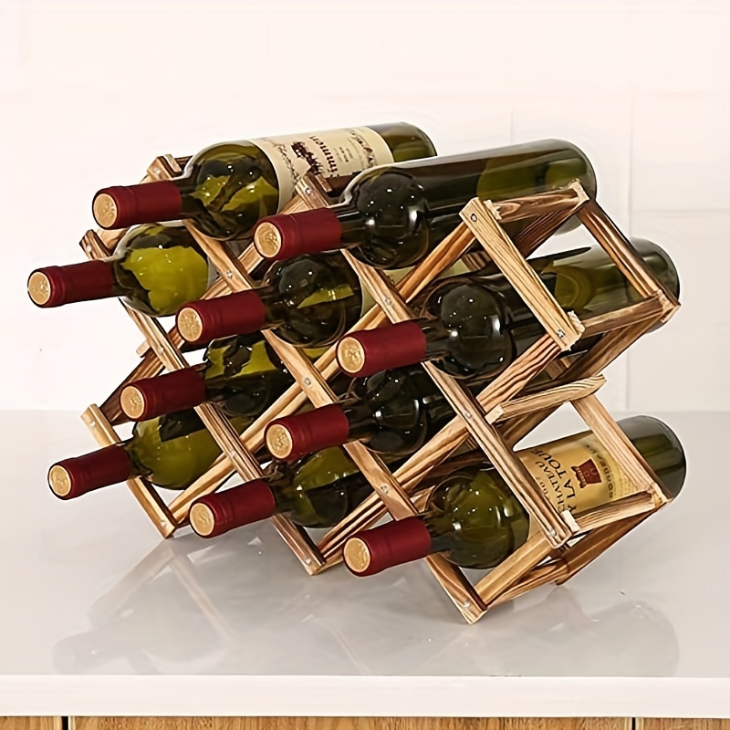 1pc Wooden Wine Rack, 10 Bottle Free Standing Wine Storage Racks  Countertop, Stackable Stand Foldable Tabletop Bottle Holder Cabinets Shelf  For Cellar